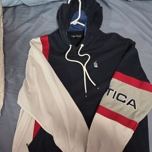 Nautica Navy Hoodie with Red Accents Size Medium